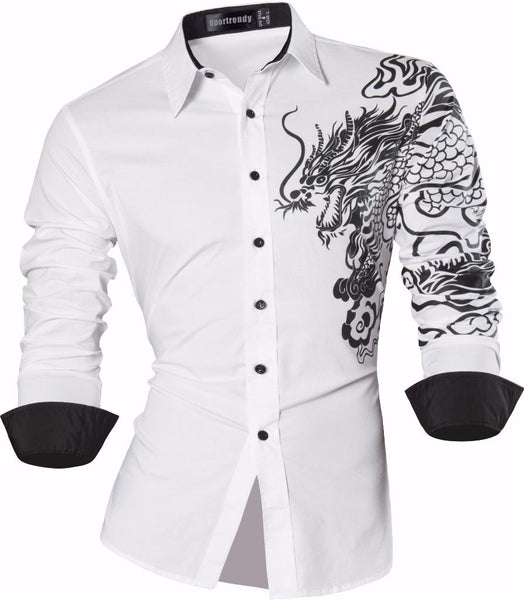 Mens Casual Slim Fit Dress Shirt -  Dragon