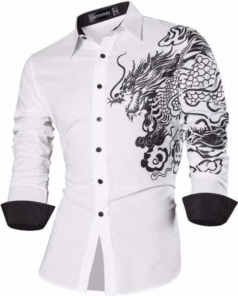 Mens Casual Slim Fit Dress Shirt -  Dragon