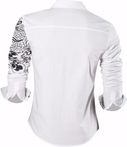 Mens Casual Slim Fit Dress Shirt -  Dragon