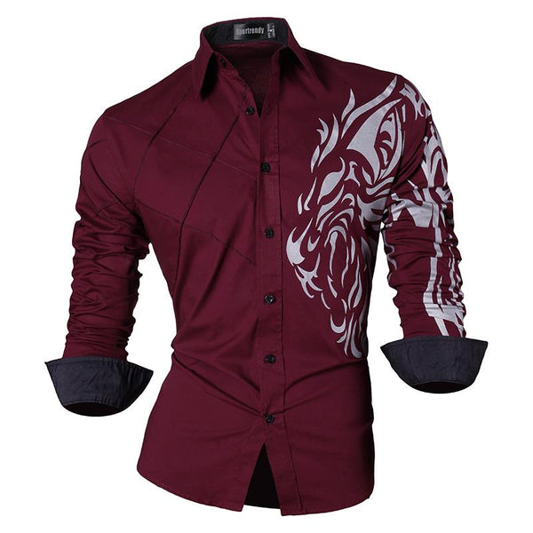 Mens Casual Slim Fit Dress Shirt -  Dragon