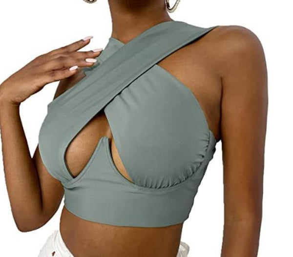 Womens Sexy Criss Cross Sleeveless Cutout Front Tops