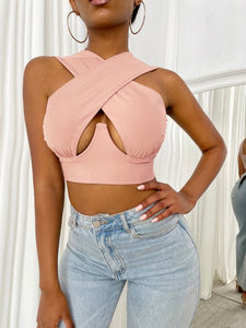 Womens Sexy Criss Cross Sleeveless Cutout Front Tops