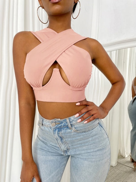Womens Sexy Criss Cross Sleeveless Cutout Front Tops