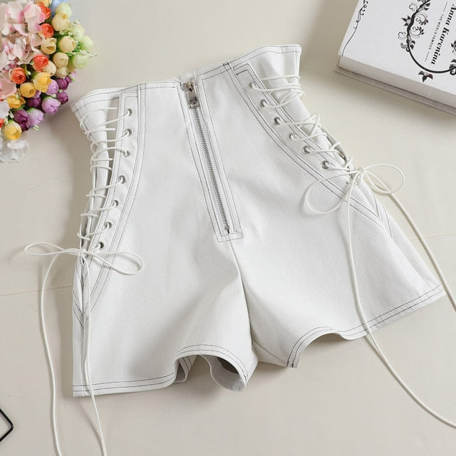 Womens Sexy High Waist Lace Up Denim Shorts