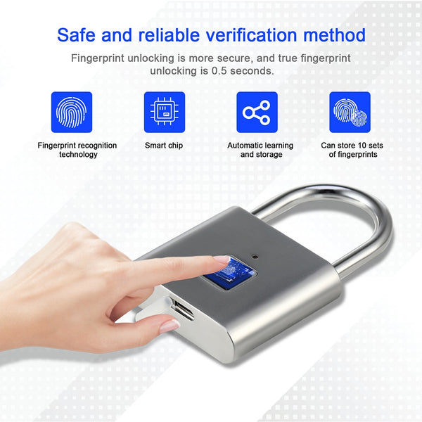 Smart Rechargeable Biometric Thumbprint Door Padlocks