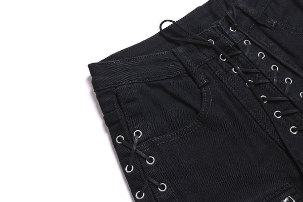 Womens Sexy High Waist Lace Up Denim Shorts