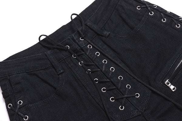 Womens Sexy High Waist Lace Up Denim Shorts