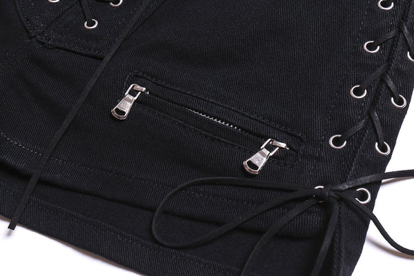 Womens Sexy High Waist Lace Up Denim Shorts