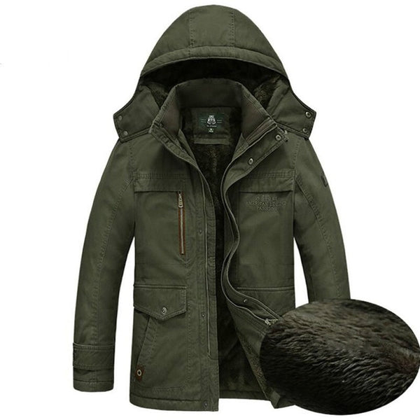 Mens Thick Hooded Military Parka-Collar Wool Liner