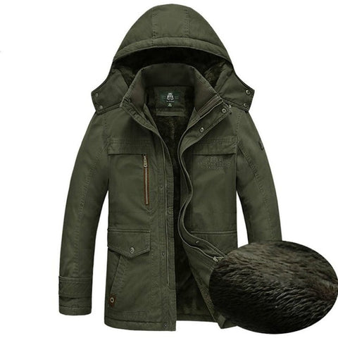 Mens Thick Hooded Military Parka-Collar Wool Liner