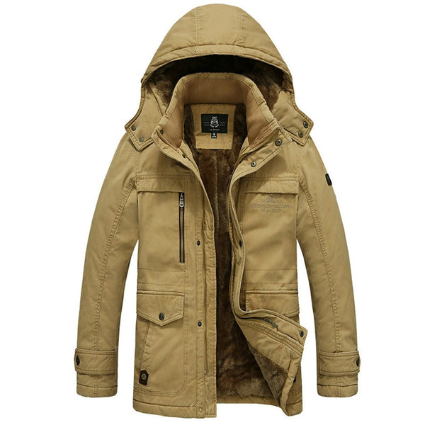 Mens Thick Hooded Military Parka-Collar Wool Liner
