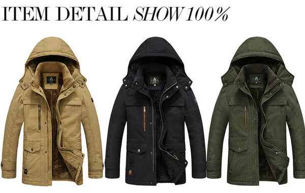 Mens Thick Hooded Military Parka-Collar Wool Liner
