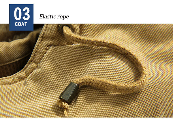 Mens Thick Hooded Military Parka-Collar Wool Liner