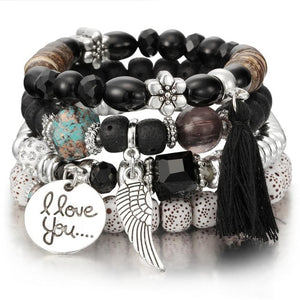 Womens Natural Stone Crystal Beads Bracelet and Charms