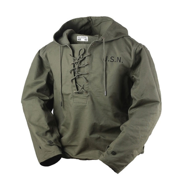USN WW2 Military Hooded Deck Jacket-Pullover Lace Up