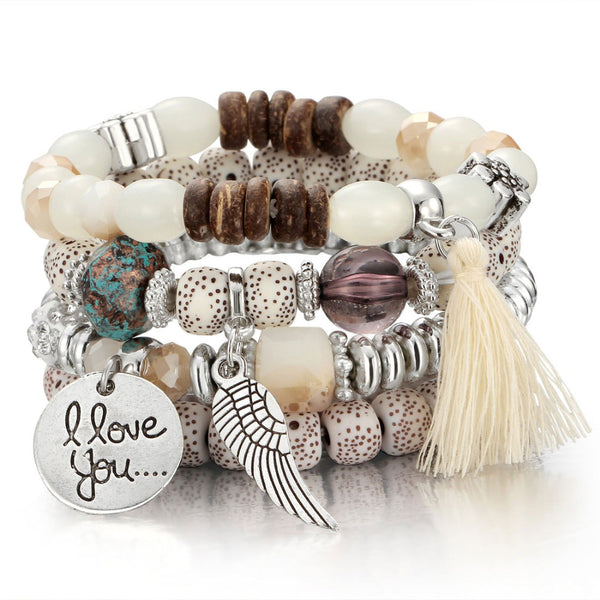 Womens Natural Stone Crystal Beads Bracelet and Charms
