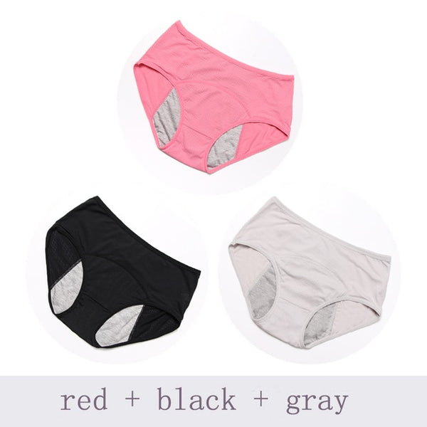 Womens Leak Proof Menstrual Cotton Underwear, Breathable High Waist 3pcs/Set Plus Sizes