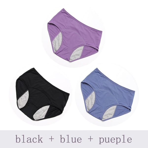 Womens Leak Proof Menstrual Cotton Underwear, Breathable High Waist 3pcs/Set Plus Sizes