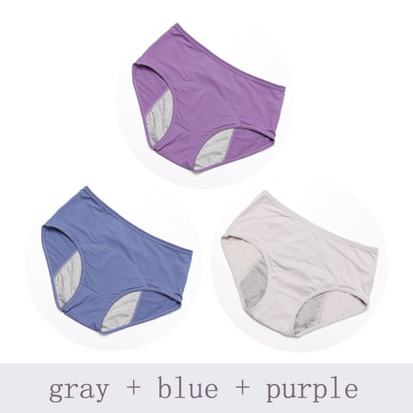 Womens Leak Proof Menstrual Cotton Underwear, Breathable High Waist 3pcs/Set Plus Sizes