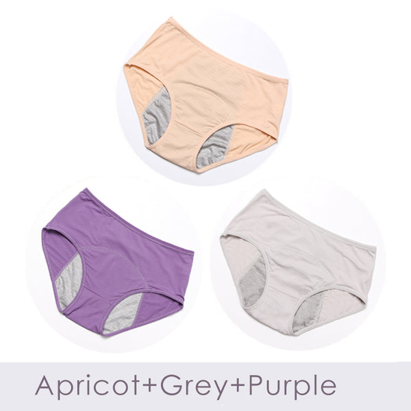 Womens Leak Proof Menstrual Cotton Underwear, Breathable High Waist 3pcs/Set Plus Sizes