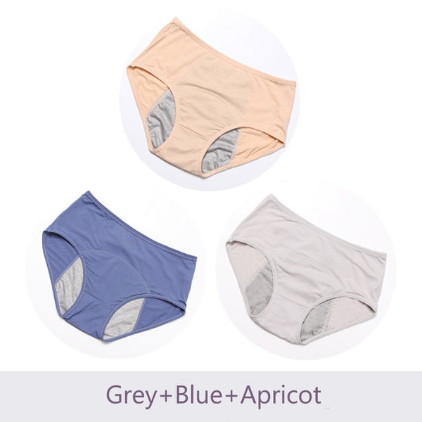 Womens Leak Proof Menstrual Cotton Underwear, Breathable High Waist 3pcs/Set Plus Sizes