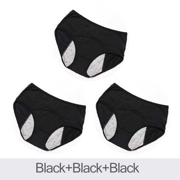 Womens Leak Proof Menstrual Cotton Underwear, Breathable High Waist 3pcs/Set Plus Sizes