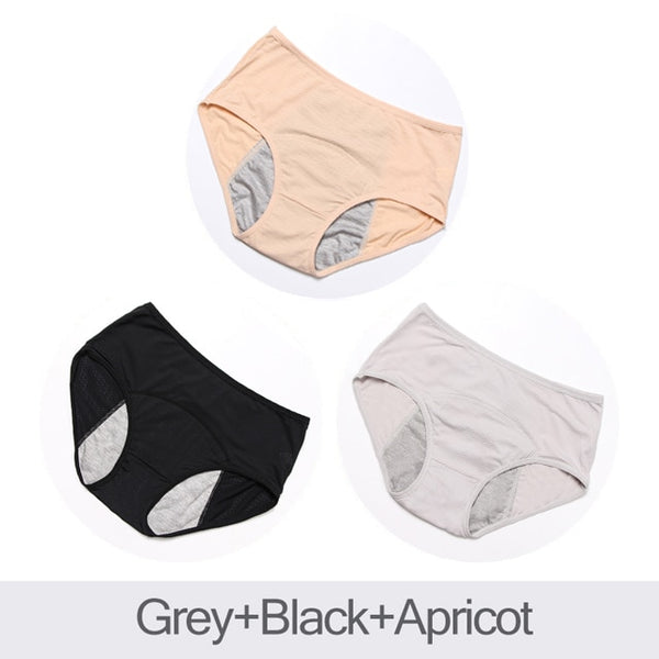 Womens Leak Proof Menstrual Cotton Underwear, Breathable High Waist 3pcs/Set Plus Sizes