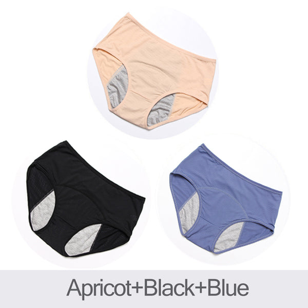 Womens Leak Proof Menstrual Cotton Underwear, Breathable High Waist 3pcs/Set Plus Sizes